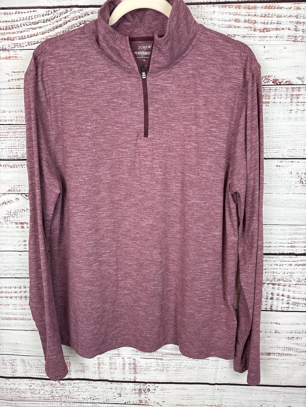J Crew Performance Burgundy Heather 1/4 Zip Long Sleeve Activewear Top Mens Sz L
